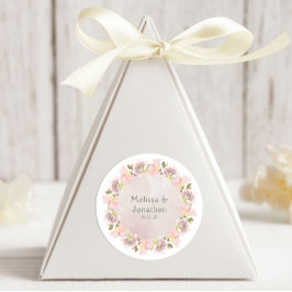 Rosa Blush Magnolia Floral Wedding Round Sticker