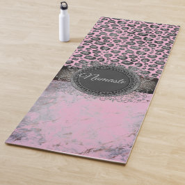 Rosa Blush Marble Glittery Leopard Yogamatte