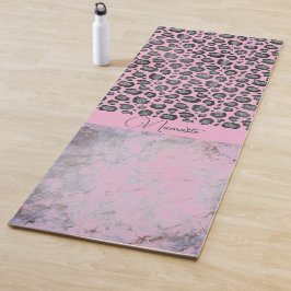 Rosa Blush Marmor Glittery Leopard Namaste Yogamatte