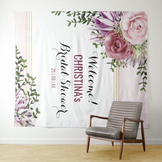 Rosa Blush Mauve Floral Hintergrund Wandteppich (Beispiel (Horizontal))