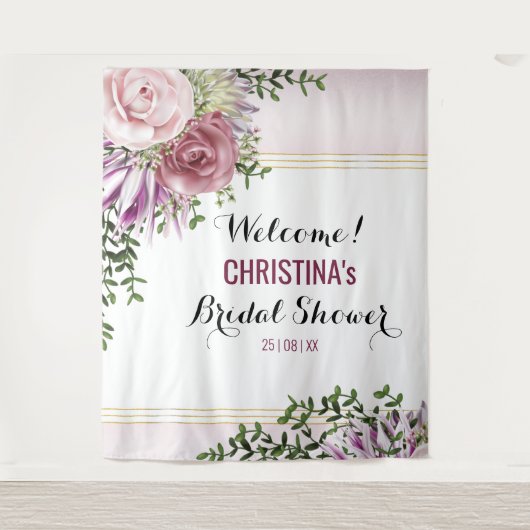 Rosa Blush Mauve Floral Hintergrund Wandteppich (Vorderseite)