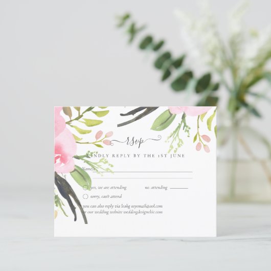Rosa Blush Olive Wedding RSVP (Stehend Vorderseite)
