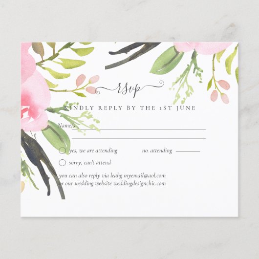 Rosa Blush Olive Wedding RSVP (Vorderseite)