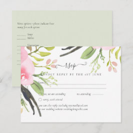 Rosa Blush Olive Wedding RSVP Postkarte
