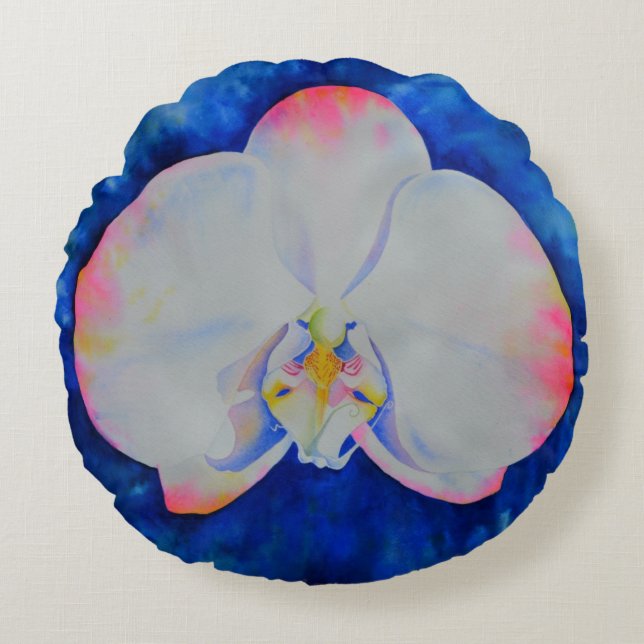 Rosa Blush Orchid Rundes Kissen (Vorderseite)