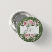 Rosa Blush Pink mit individuellem Namen Button (Vorne & Hinten)