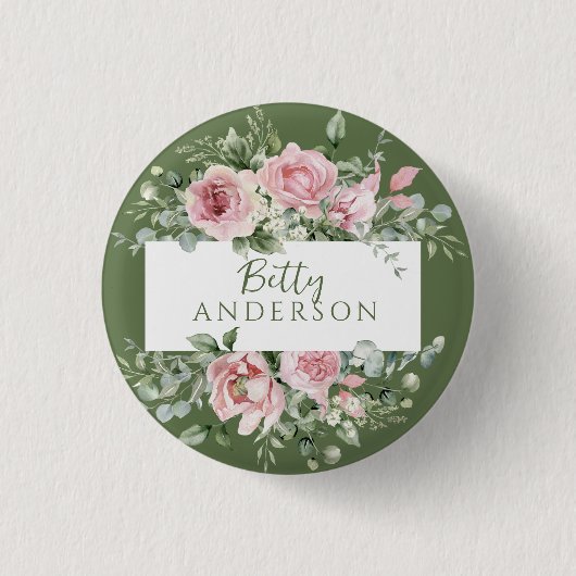 Rosa Blush Pink mit individuellem Namen Button (Vorderseite)