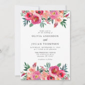 Rosa Blush & Red Floral Wasserfarbe Hochzeit Einladung (Vorderseite)