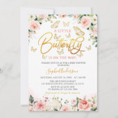 Rosa Blush Rose Gold Blumenschmetterling Kinderdus Einladung (Vorderseite)