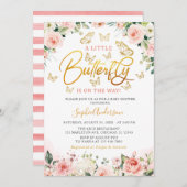 Rosa Blush Rose Gold Blumenschmetterling Kinderdus Einladung (Vorne/Hinten)