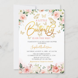 Rosa Blush Rose Gold Blumenschmetterling Kinderdus Einladung