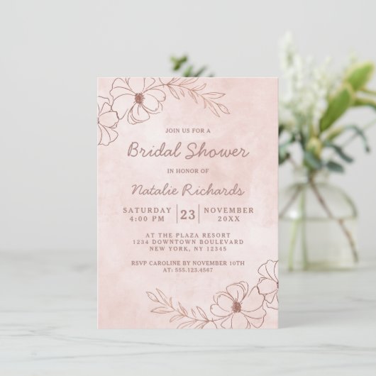 Rosa Blush & Rose Gold Foil Wedding Brautparty Einladung (Stehend Vorderseite)