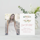 Rosa Blush Rose Gold Foto Brautparty Save The Date (Stehend Vorderseite)