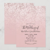 Rosa Blush Rose Gold Glitzer Einladung (Vorne/Hinten)