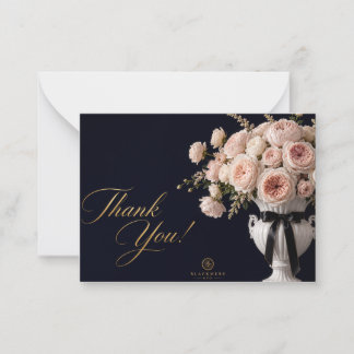 Rosa Blush-Rosen Danke Karte | Navy Gold