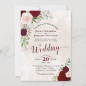 Rosa Blush & Rote Rosen Elegantes Boho Wedding Einladung (Vorderseite)