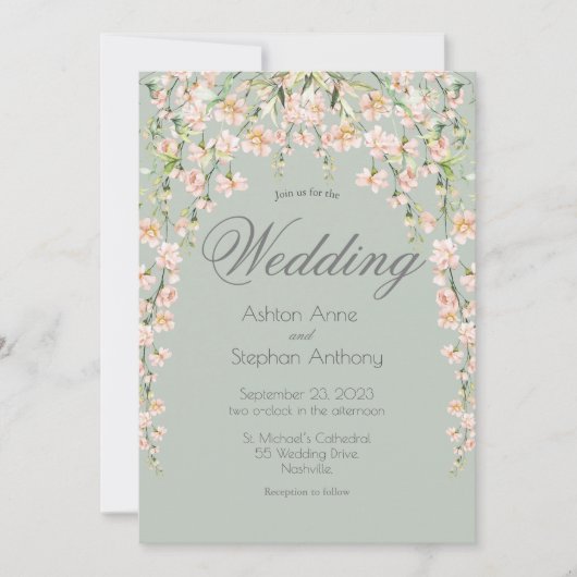 Rosa Blush Sage Grüne Wildblumen Hochzeit Einladung (Vorderseite)