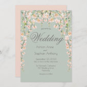 Rosa Blush Sage Grüne Wildblumen Hochzeit Einladung (Vorne/Hinten)