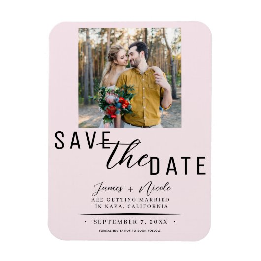 Rosa Blush Save the Date Foto Hochzeit Magnet (Vertikal)
