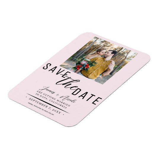 Rosa Blush Save the Date Foto Hochzeit Magnet (Linke Seite)