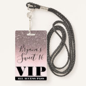 Rosa Blush Silver Glitzer Glam Sweet 16 VIP Pass Ausweis (Rückseite mit Schlüsselband)