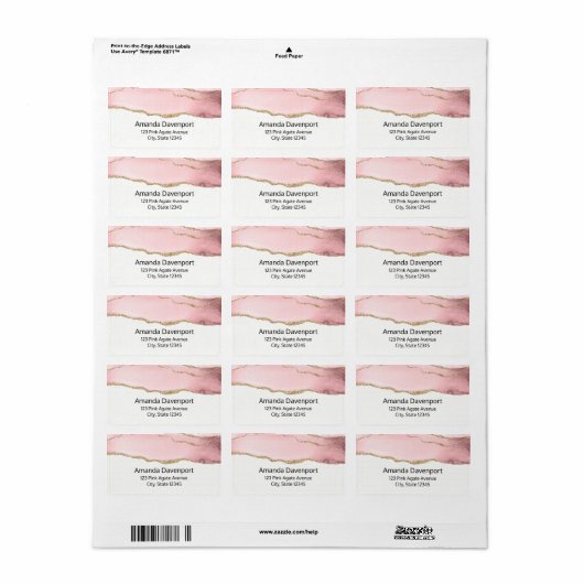 Rosa Blush Tor mit Gold Ribbon Elegant Adressaufkleber (Vorne)