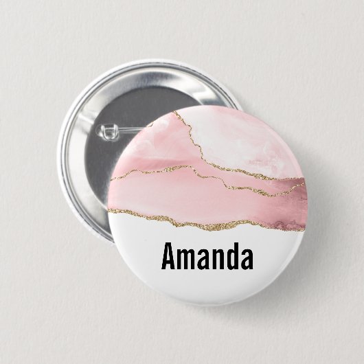 Rosa Blush Tor mit Gold Ribbon Elegant Button (Vorne & Hinten)