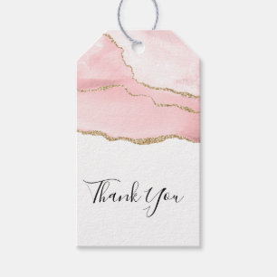 Rosa Blush Tor mit Gold Ribbon Elegant Dank Geschenkanhänger