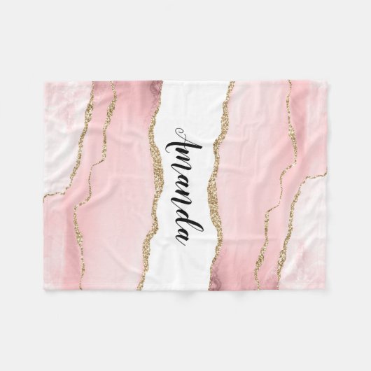 Rosa Blush Tor mit Gold Ribbon Elegant Fleecedecke (Vorderseite (Horizontal))