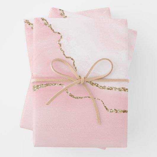 Rosa Blush Tor mit Gold Ribbon Elegant Geschenkpapier Set (Beispiel)