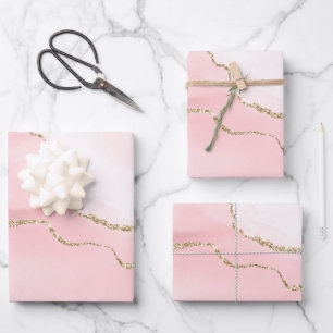 Rosa Blush Tor mit Gold Ribbon Elegant Geschenkpapier Set