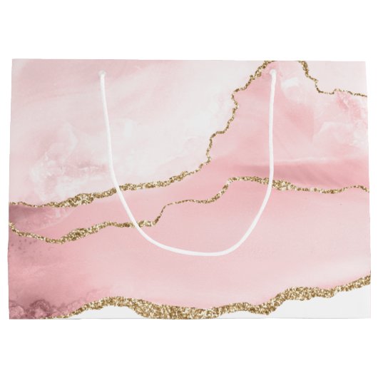Rosa Blush Tor mit Gold Ribbon Elegant Große Geschenktüte (Rückseite)