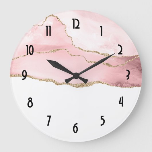 Rosa Blush Tor mit Gold Ribbon Elegant Große Wanduhr (Vorderseite)