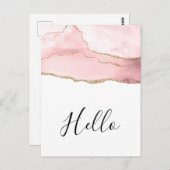 Rosa Blush Tor mit Gold Ribbon Elegant Hallo Postkarte (Vorne/Hinten)