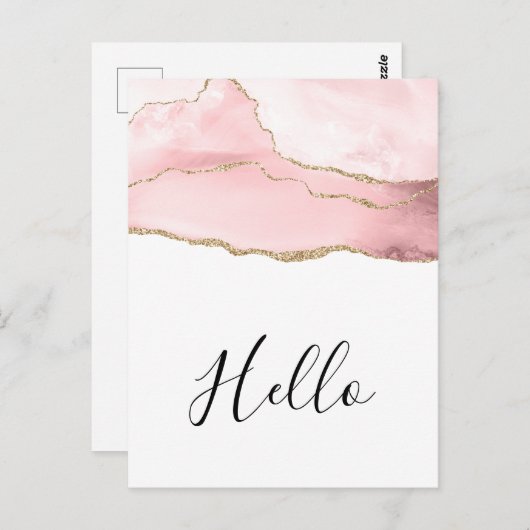 Rosa Blush Tor mit Gold Ribbon Elegant Hallo Postkarte (Vorne/Hinten)