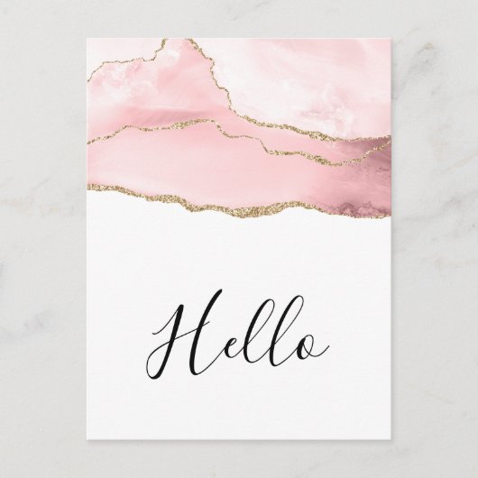 Rosa Blush Tor mit Gold Ribbon Elegant Hallo Postkarte (Vorderseite)