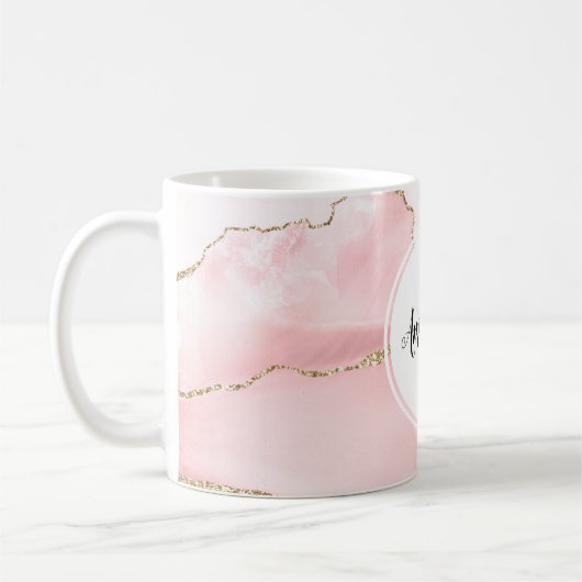 Rosa Blush Tor mit Gold Ribbon Elegant Kaffeetasse (Links)