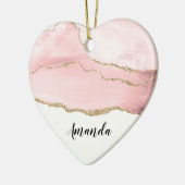 Rosa Blush Tor mit Gold Ribbon Elegant Keramik Ornament (Links)