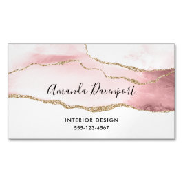 Rosa Blush Tor mit Gold Ribbon Elegant Magnetische Visitenkarte