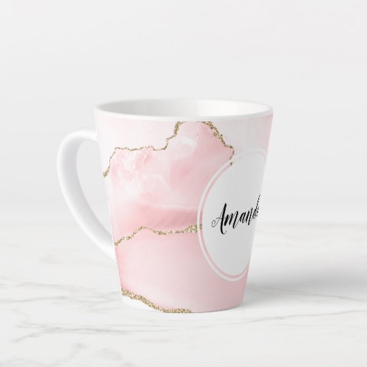 Rosa Blush Tor mit Gold Ribbon Elegant Milchtasse (Linke Ecke)