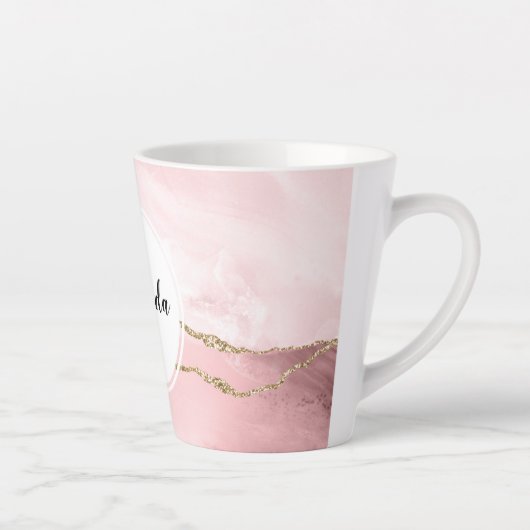 Rosa Blush Tor mit Gold Ribbon Elegant Milchtasse (Rechts)