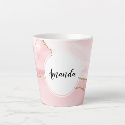 Rosa Blush Tor mit Gold Ribbon Elegant Milchtasse (Vorderseite)