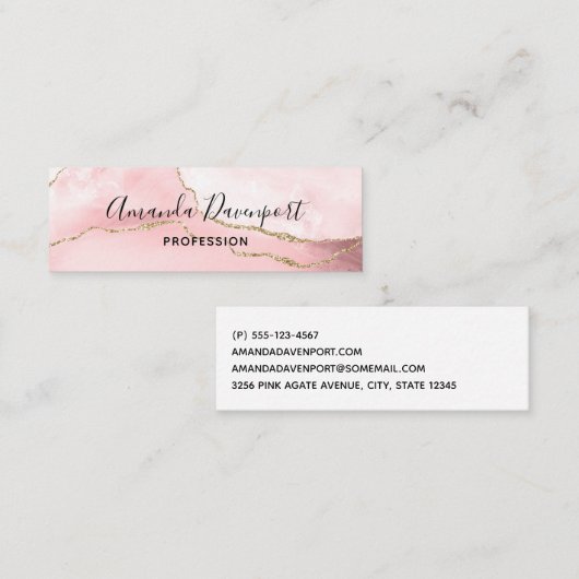 Rosa Blush Tor mit Gold Ribbon Elegant Mini Visitenkarte (Vorne/Hinten)