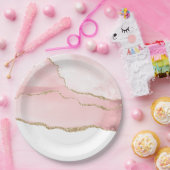 Rosa Blush Tor mit Gold Ribbon Elegant Pappteller (Party)