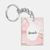 Rosa Blush Tor mit Gold Ribbon Elegant Schlüsselanhänger (Vorderseite links)