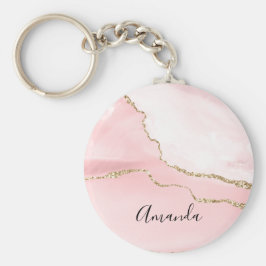 Rosa Blush Tor mit Gold Ribbon Elegant Schlüsselanhänger