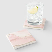 Rosa Blush Tor mit Gold Ribbon Elegant Steinuntersetzer (Seitenansicht)