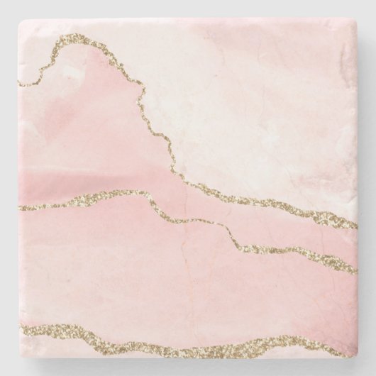 Rosa Blush Tor mit Gold Ribbon Elegant Steinuntersetzer (Vorderseite)