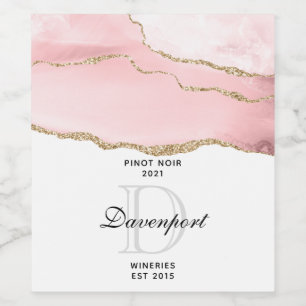 Rosa Blush Tor mit Gold Ribbon Elegant Weinetikett