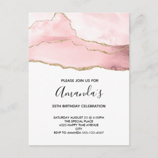 Rosa Blush Tor mit Gold Ribbon Elegante Geburtstag Einladungspostkarte